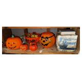 Shelf lot of pumpkins and ceramic tile