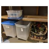 Plastic storage bins and decorative basket
