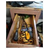 Drawer lot of pry bars, files, headlight (works)
