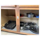 Lot of pots and pans, baking pans, grill