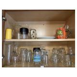 Two shelf lots of assorted glass cups and etc
