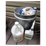 Lowes bucket with weed killer, deer and rabbit