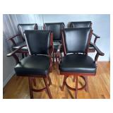 5 nice wooden padded swivel barstools