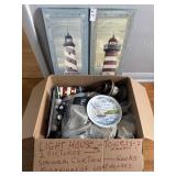 Lighthouse decor lot - pictures, towels,