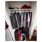 Closet lot of clothing, shoes, and misc assorted