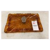 Vintage Fostoria amber pressed glass tobacco box