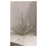 L E Smith feather and fern clear glass basket
