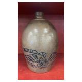 Antique Cobalt Blue Stenciled Eagle Stoneware Jug