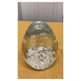 Vintage Clear Art Glass Egg Paperweight White