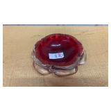 Art Glass Ruby And Clear Bowl - Controlled Bubble