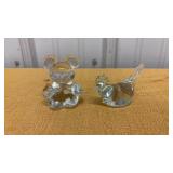 Small Glass Mouse and Bird Paperweights