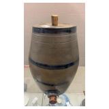 Antique Cobalt Striped Stoneware Barrel Keg