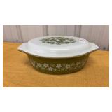 Vintage Pyrex Spring Blossom Green 2.5 Qt Oval
