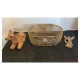 Vintage gold-tone filigree vanity caddie, fawn,