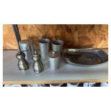 Lot of Pewter Cups Plates and Shakers