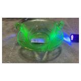 Vintage Uranium Glass Fenton Swan Candy Dish