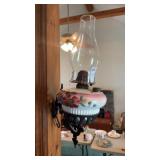 Floral Oil Lamp W Cast Iron Wall Mount