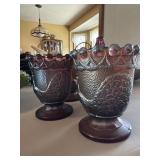 Amethyst carnival glass pitcher and cup lot with