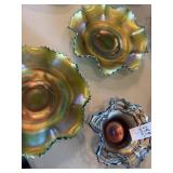 Basket weave ruffle edge carnival glass bowl lot