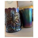 Amethyst diamond lace, etc carnival glass cups