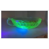 Vintage Uranium Glass Handled Dish
