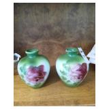 Pair of hand painted vases as is (1 broken)