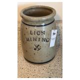 Lion Mining Pottery Crock 6 1/2 in