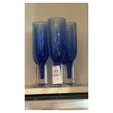 7 Vintage Blue Glass Champagne Flutes