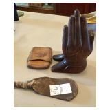 Vintage leather tobacco pouch and powder flask