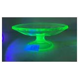 Vintage Uranium Glass Footed Dessert Oval Dish