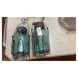 Vintage Blue Ball Qt Jars, Zinc lids  in wire