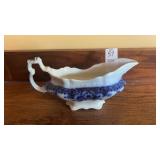 Antique Flow Blue Gravy Boat Brooklyn Pattern by
