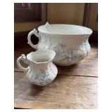 Antique floral porcelain chamber pot and pitch