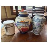 Lot of 3 decorative vases and canister