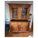 Primitive white pine & oak cupboard 2 piece