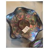 Vintage carnival glass grape and leaves patterned