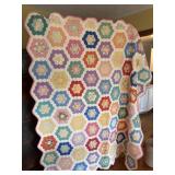 Handmade grandmothers flower garden quilt with