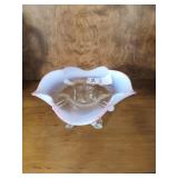 Pink opalescent glass crimped dish
