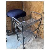 Three-tier utility cart and padded stool