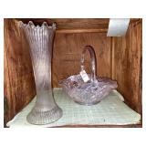 Clear glass vase with ribbed texture- 10 inches h