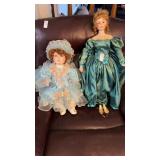 2 Vintage porcelain dolls 22 in x 28 in