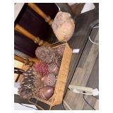 Acorn and pine decor with basket, etc