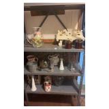Three Shelves of Glass Vases and Decor