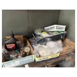 Shelf lot of assorted paint supplies,