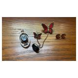 Butterfly Pendant, Brooch, and Earrings