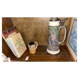 Beer Stein 20 in, Hand Shaped Clay Mug &