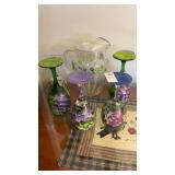 Hand- Painted Pitcher & Stemware