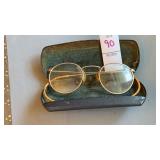 Antique Wire Rimmed Glasses & Case