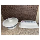 Vintage Pyrex Old Town Blue butter dish & butter