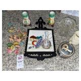 Vintage trivet, cake toppers & variety